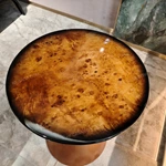 Amber Burl Wood Round Side Table with Tapered Pedestal Base